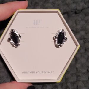 Black Onyx Hexagon Stud Earrings with Pavé Accents